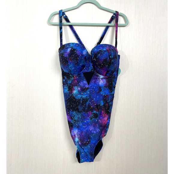 torrid Other - Torrid Vixen 3 3X Galaxy Underwire Swimsuit Mesh Cutouts Blue Purple Star NWT